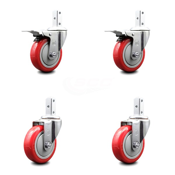 Service Caster 4 Inch Red Poly Swivel 3/4 Inch Square Stem Caster Total Lock Brakes SCC, 2PK SCC-SQTTL20S414-PPUB-RED-34-2-S-2 - main